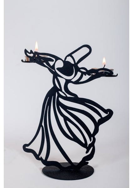 Şamdan Mumluk Seti, Semazen Temalı, Metal, Mat Siyah, 2'li, Şık ve Modern Dekorasyon. modelleri