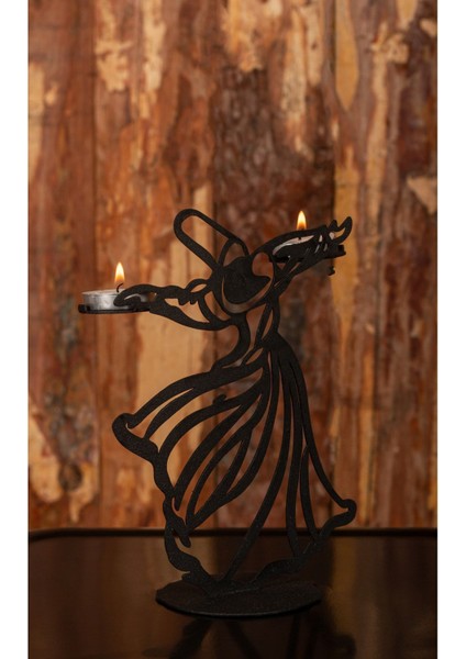 Şamdan Mumluk Seti, Semazen Temalı, Metal, Mat Siyah, 2'li, Şık ve Modern Dekorasyon. indirimleri