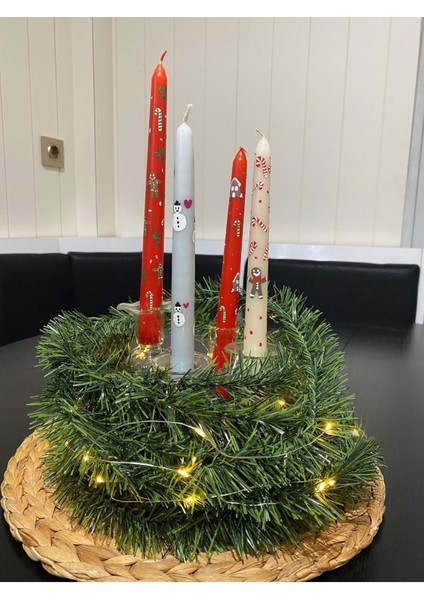 Yılbaşı Temalı 4 Lü Renkli Şamdan Mumları, Şık ve Şık Tasarım, Huzurlu Atmosfer