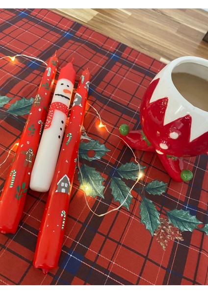 Yılbaşına Özel 3'lü Tasarım Şamdan Mum Seti Kırmızı