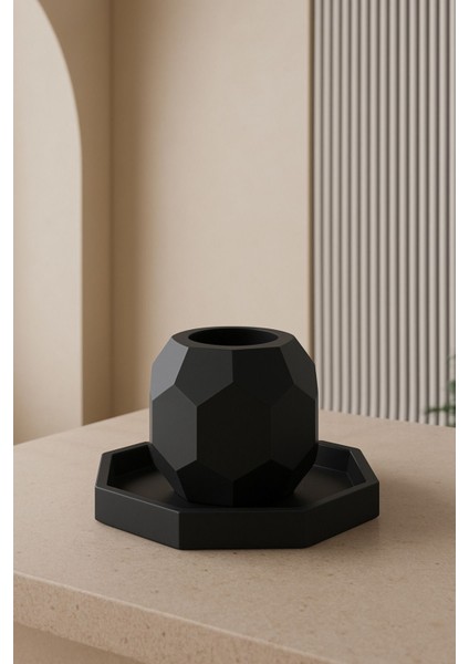 Siyah Uyumlu Şeffaf Mumluk, Şık ve Zarif Dekoratif Aksesuar