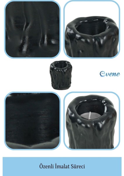 Şık Siyah Mumluk, Şamdan ve Tealight Mum ile Uyumlu, Modern Tasarım