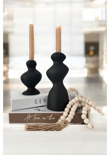 Şık Siyah Dekoratif Şamdan Biblo, Bohem ve Iskandinav Tarzı Tasarım