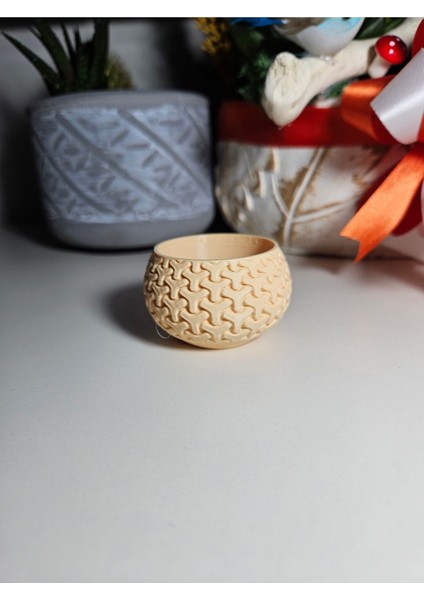 Geometrik Desenli Dekoratif Tealight LED Mum Altlığı, Bej Renk fiyatları