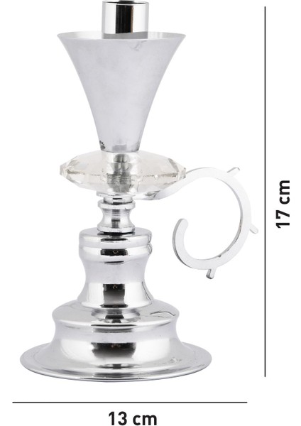 Gümüş Renk Kristal Taşlı Nostaljik Metal El Şamdanı ve Mumluk indirimleri