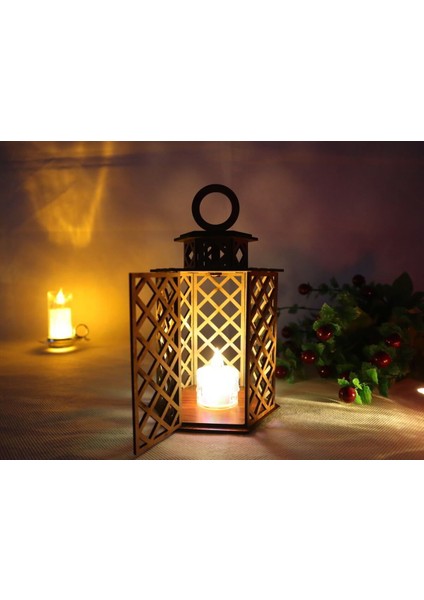 El Yapımı Ahşap Dekoratif Mum Feneri, Şık ve Doğal Tasarım, 3mm Kalınlık fiyatları