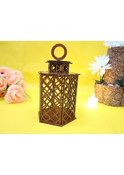 El Yapımı Ahşap Dekoratif Mum Feneri, Şık ve Doğal Tasarım, 3mm Kalınlık