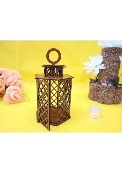 El Yapımı Ahşap Dekoratif Mum Feneri, Şık ve Doğal Tasarım, 3mm Kalınlık