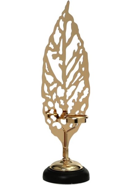 Yaprak Tasarımlı Gold Mumluk 46 Cm, Şık ve Zarif Dekorasyon Parçası
