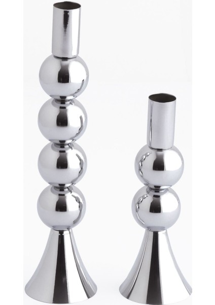 Gümüş Renkli 2'li Metal Şamdan Seti, Dekoratif Mumluk, Şık ve Zarif Tasarım fırsatları