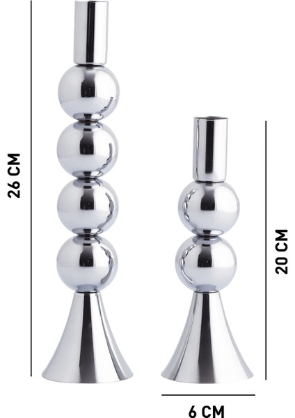 Gümüş Renkli 2'li Metal Şamdan Seti, Dekoratif Mumluk, Şık ve Zarif Tasarım indirimleri