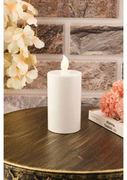 Pilli LED Silindir Mum 10 Cm, Beyaz Baton Mum, Şık ve Parlak Dekorasyon Ürünü fiyatları