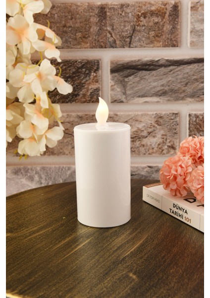 Pilli LED Silindir Mum 10 Cm, Beyaz Baton Mum, Şık ve Parlak Dekorasyon Ürünü modelleri