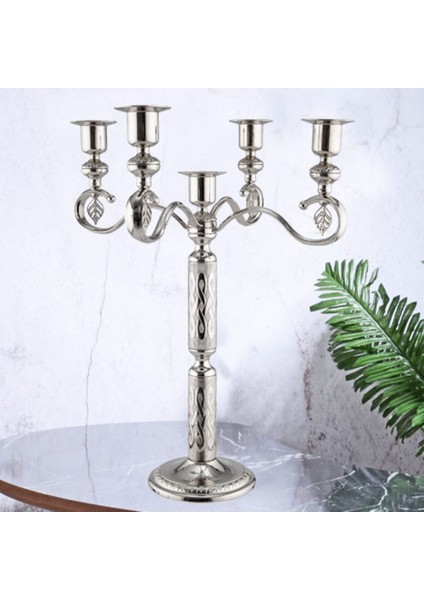 Şamdan 5 Kollu Burma Nikel Şık ve Modern Tasarım, Ev ve Dekorasyon Için Ideal