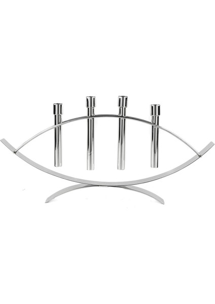 Parlak Gümüş Şamdan, 51X4X26 cm Şık ve Zarif Dekoratif Obje