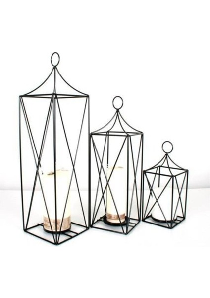 Şık 3'lü Ferforje Kafes Fener Seti, Siyah, Dekoratif ve Zarif Tasarım modelleri