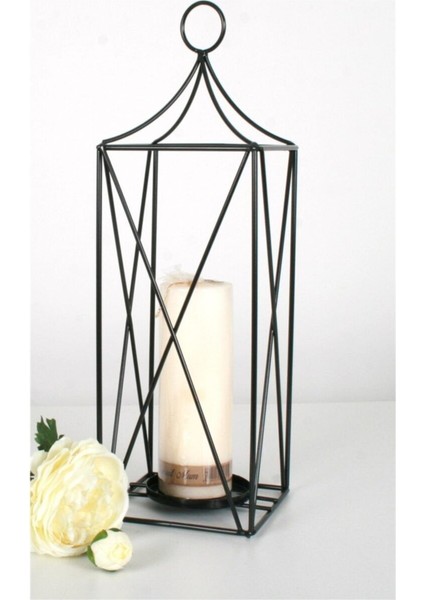 Şık 3'lü Ferforje Kafes Fener Seti, Siyah, Dekoratif ve Zarif Tasarım