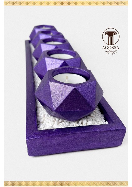 Mor 5'li Prizma Mumluk Seti, Taşlı Sunum Tepsisi, Şamdan Tasarımı fiyatları