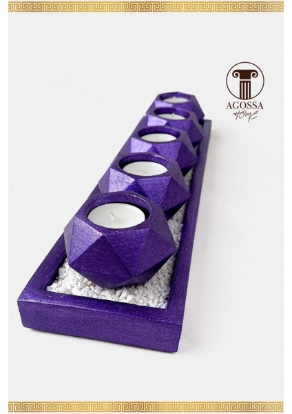 Mor 5'li Prizma Mumluk Seti, Taşlı Sunum Tepsisi, Şamdan Tasarımı modelleri