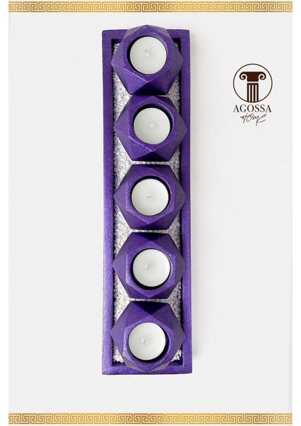 Mor 5'li Prizma Mumluk Seti, Taşlı Sunum Tepsisi, Şamdan Tasarımı fırsatları