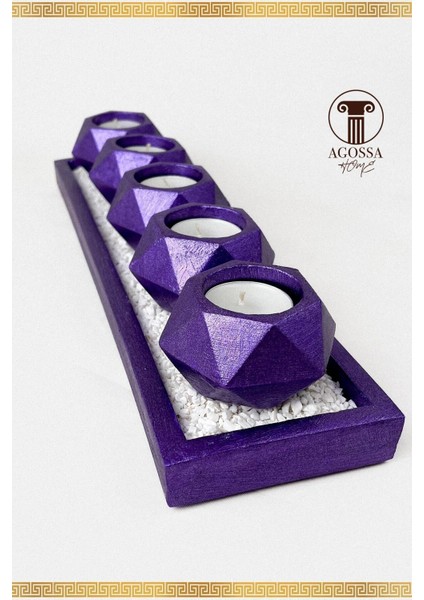 Mor 5'li Prizma Mumluk Seti, Taşlı Sunum Tepsisi, Şamdan Tasarımı indirimleri