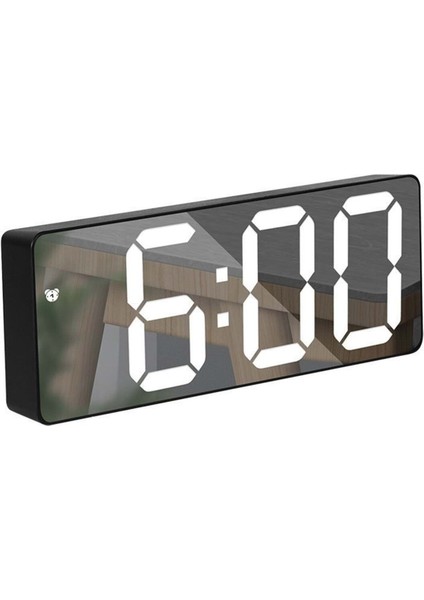Aynalı Dijital Masa Saati, Termometre, Alarm, Takvimli, Led, Modern, Siyah