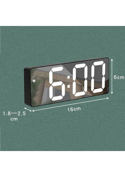 Aynalı Dijital Masa Saati, Termometre, Alarm, Takvimli, Led, Modern, Siyah