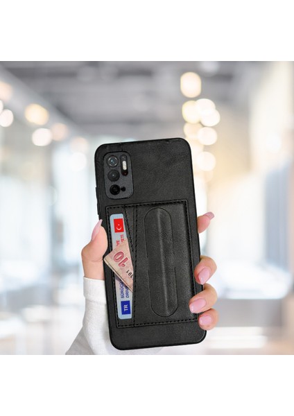 Xiaomi Redmi Note 11 Se Standlı Kartlıklı Lüx Deri Kılıf Siyah