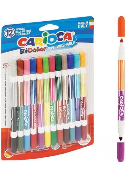 Carioca Bicolor Süper Yıkanabilir Çift Uçlu Keçeli Boya Kalemi 12'li 24 Renk