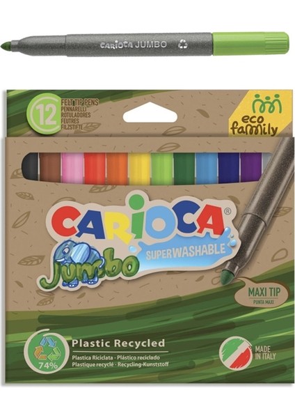 Carioca Eco Family Jumbo Süper Yıkanabilir Keçeli Boya Kalemi 12'li