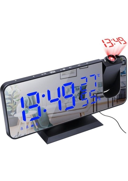 Çok Fonksiyonlu Masaüstü Saat, Projeksiyon, Radyo, Alarm, Sıcaklık, Siyah