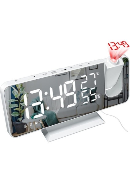 Çok Fonksiyonlu Masaüstü Saat, Projeksiyon, Radyo, Alarm, Sıcaklık, Siyah