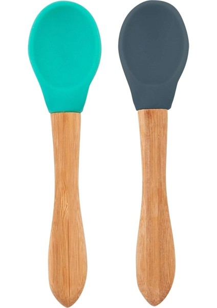 Oioi Bambu Saplı Silikon Mama Kaşığı 2li Aqua Green / Deep Blue