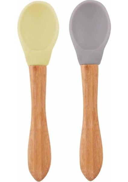 Oioi Bambu Saplı Silikon Mama Kaşığı 2li Mellow Yellow / Powder Grey