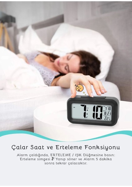 Işıklı Sensörlü Dijital Masa Saati ve Termometreli Alarmlı Tasarım
