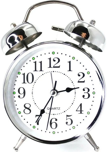 Büyük Boy Işıklı ve Alarmlı Gümüş Çalar Saat, Şık ve Kullanışlı Tasarım