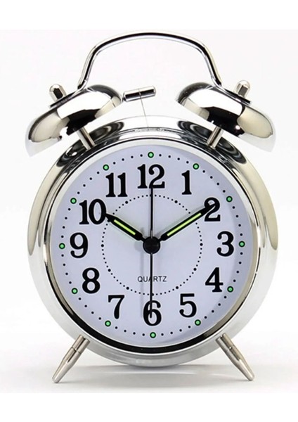 Büyük Boy Işıklı ve Alarmlı Gümüş Çalar Saat, Şık ve Kullanışlı Tasarım