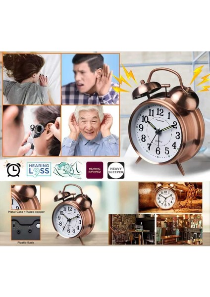Fosforlu Çift Çanlı Yüksek Sesli Masa Saati, Büyük Boy, Hediye Alternatifi
