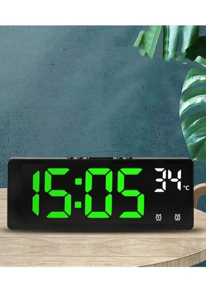 Ses Kontrollü Yeşil Dijital Masa Saati, Dereceli ve Alarm Özellikli