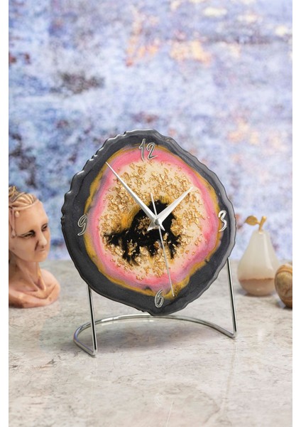 Şık Antrasit Renkli Dekoratif Masa Saati 18X23CM Sessiz Mekanizmali