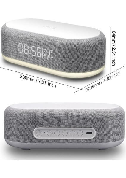 Çok Fonksiyonlu Masa Lambası ve Saat, Kablosuz Şarj, LED Işık, Termometre, Gri