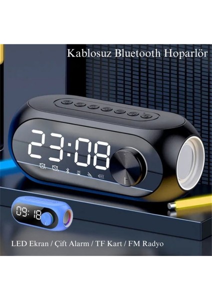 Renkli LED Dijital Saatli Bluetooth Hoparlör, Fm Radyo ve Şarj Özellikli Çok Fonksiyonlu