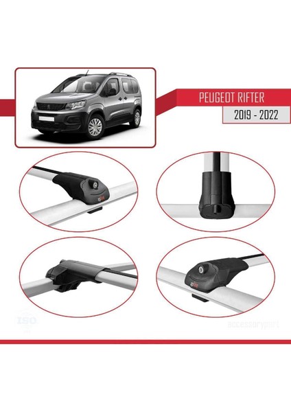 Peugeot Rifter 2019-2024 Arası ile Uyumlu Ace-1 Ara Atkı Tavan Barı Gri 4 Adet Bar