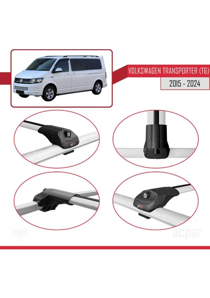 Volkswagen Transporter (T6) 2015 ve Sonrası ile Uyumlu Ace-1 Ara Atkı Tavan Barı Gri 4 Adet Bar