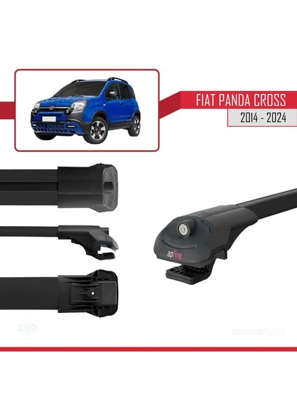 Fiat Panda Cross 2014 ve Sonrası ile Uyumlu Ace-1 Ara Atkı Tavan Barı Siyah 3 Adet Bar