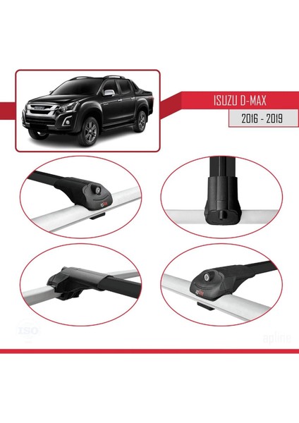 Isuzu D-Max 2 (RT85) Post-Facelift 2016-2019 Arası ile Uyumlu Ace-1 Ara Atkı Tavan Barı Siyah 3 Adet