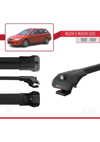 Mazda 6 (Gg1) 2002-2007 Arası ile Uyumlu Ace-1 Ara Atkı Tavan Barı Siyah 3 Adet Bar