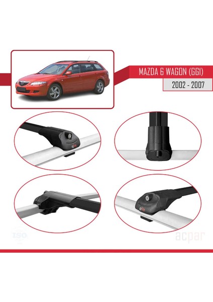 Mazda 6 (Gg1) 2002-2007 Arası ile Uyumlu Ace-1 Ara Atkı Tavan Barı Siyah 3 Adet Bar