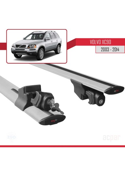 Volvo XC90 2003-2014 Arası ile Uyumlu Hook Model Anahtar Kilitli Ara Atkı Tavan Barı Gri indirimleri