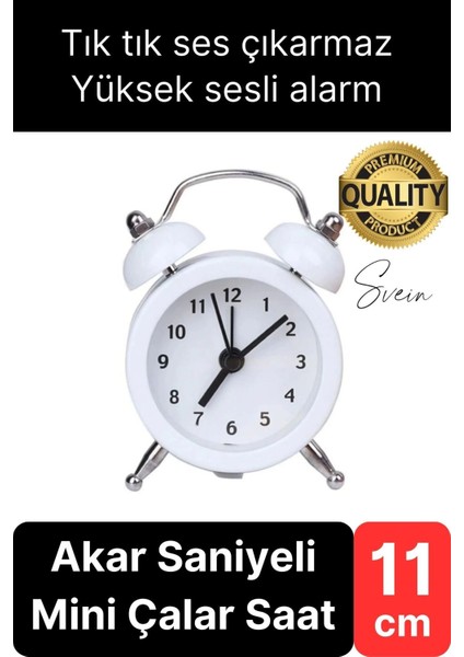 Sessiz ve Yüksek Sesli Retro Tasarımlı Analog Masaüstü Çalar Saat, 11 cm